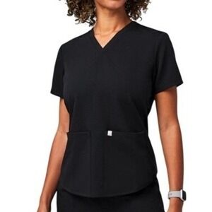Fabletics Method Flex 2-Pocket Scrub Top Black V-Neck Medical Plus Size 3X